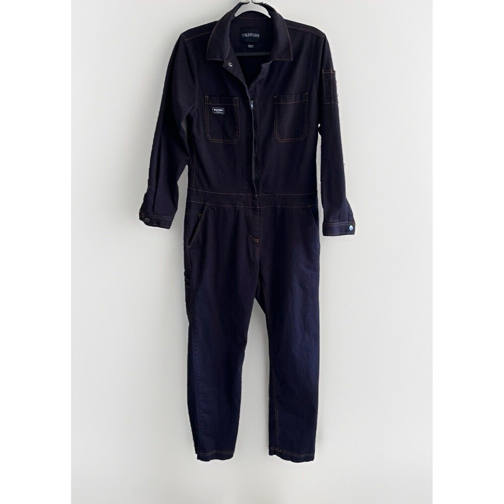 Wildfang Long Sleeved Coveralls Black  Yellow Stitching Size M Statement ￼